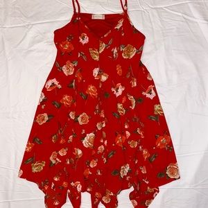 Red floral flowy dress